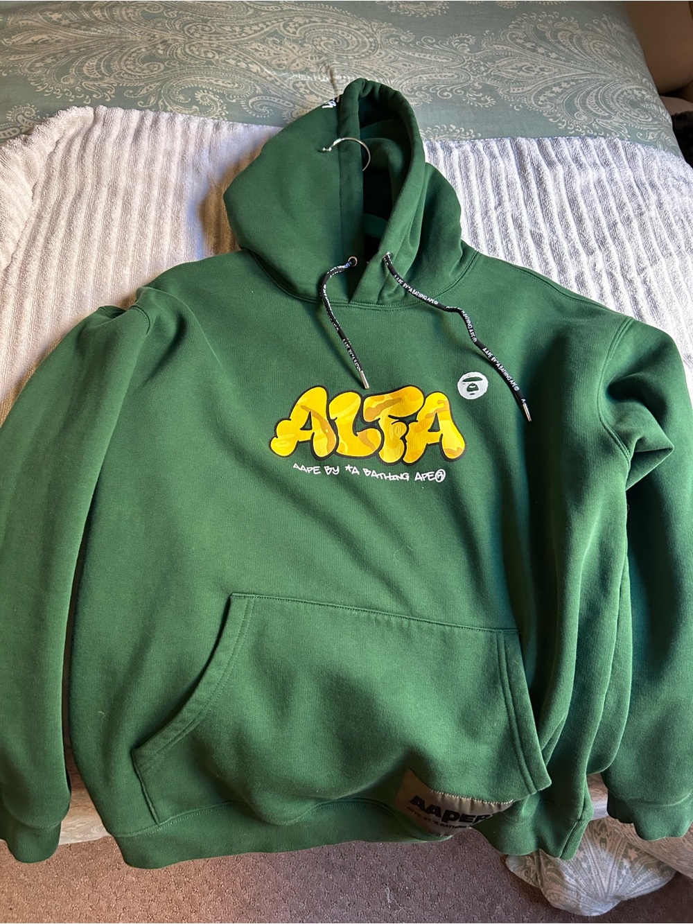 BAPE Green Hoodie with Yellow ALTA Logo